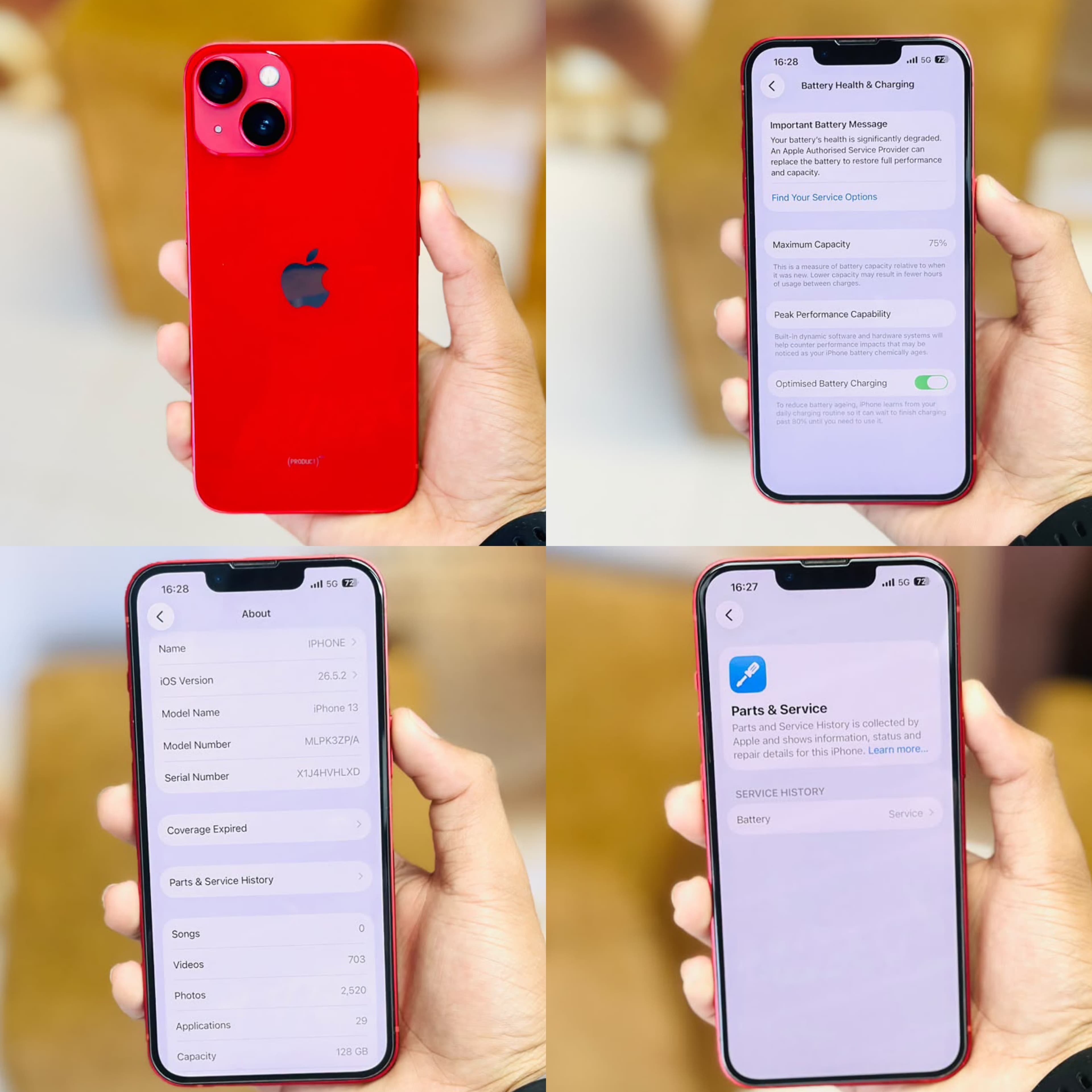 Quality verification showing genuine Apple battery health and hardware diagnostics